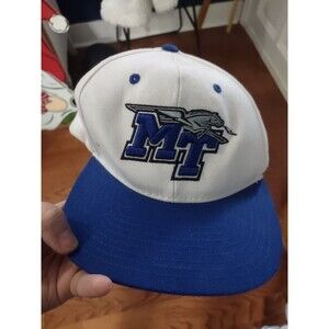 MTSU Mens White/Blue Embroidered Logo Causal Snapback Cap